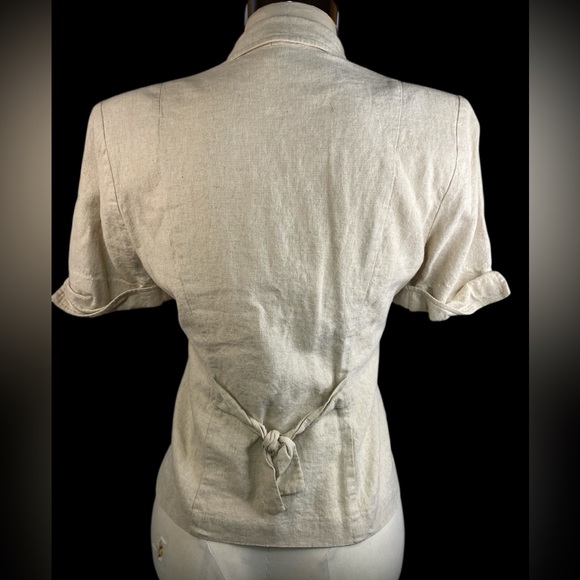 R&K Originals Tan Linen Blend Button-Up Jacket with Shoulder Pads Women’s Size 8 - Picture 2 of 3